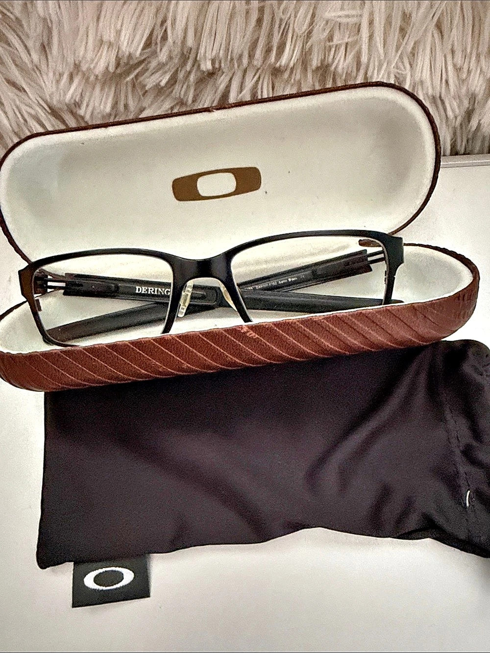 Oakley Deringer OX5066 Black & Brown Eyeglasses original box and pouch